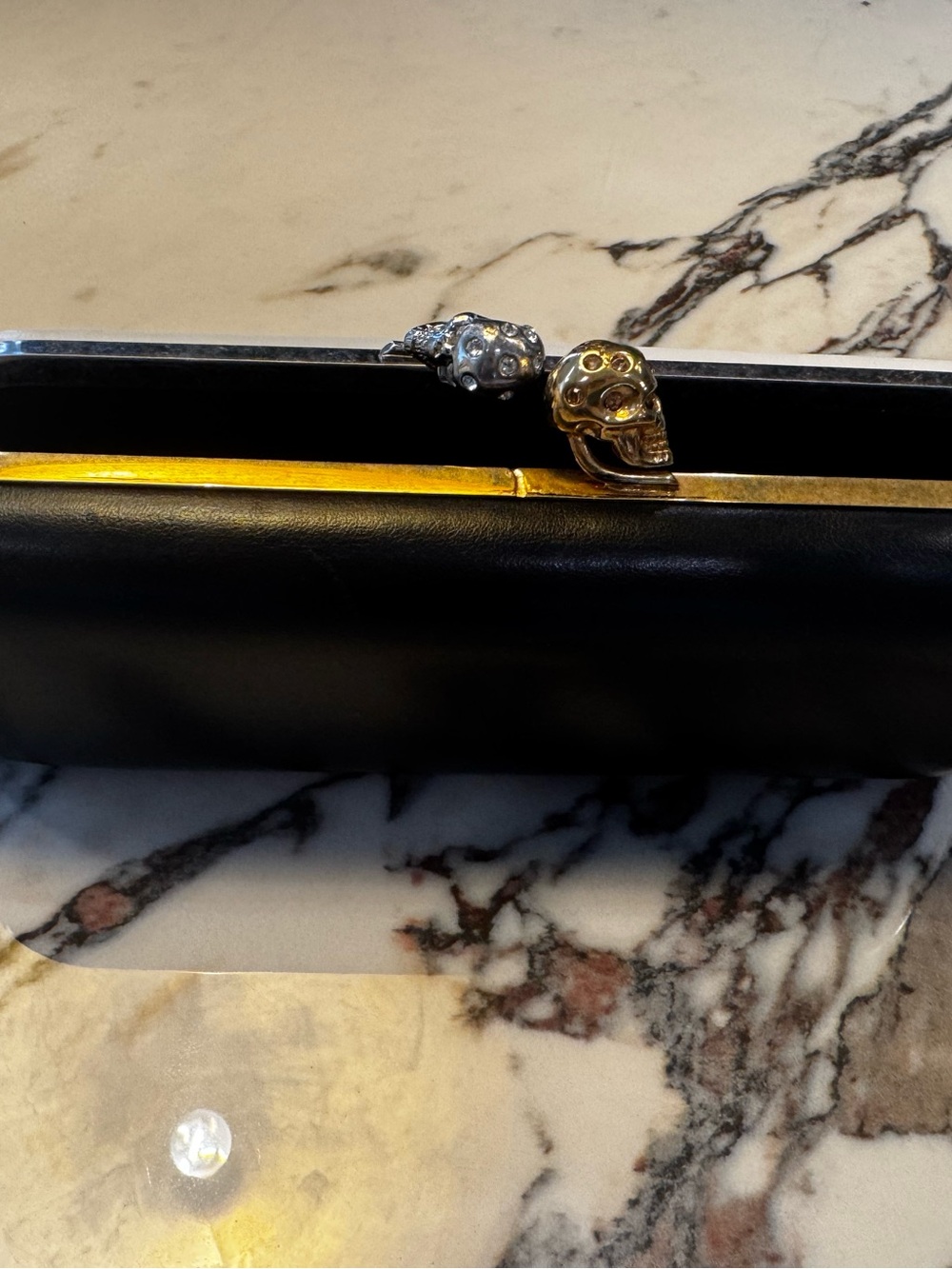 ALEXANDER McQUEEN Black & White Leather Skull-Clasp Evening Clutch